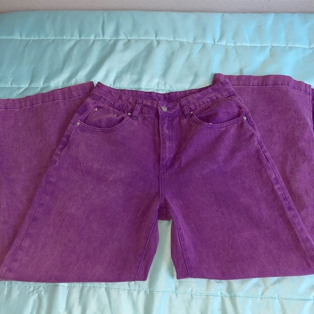 Purple Pants with cuts on bottom by SHEIN